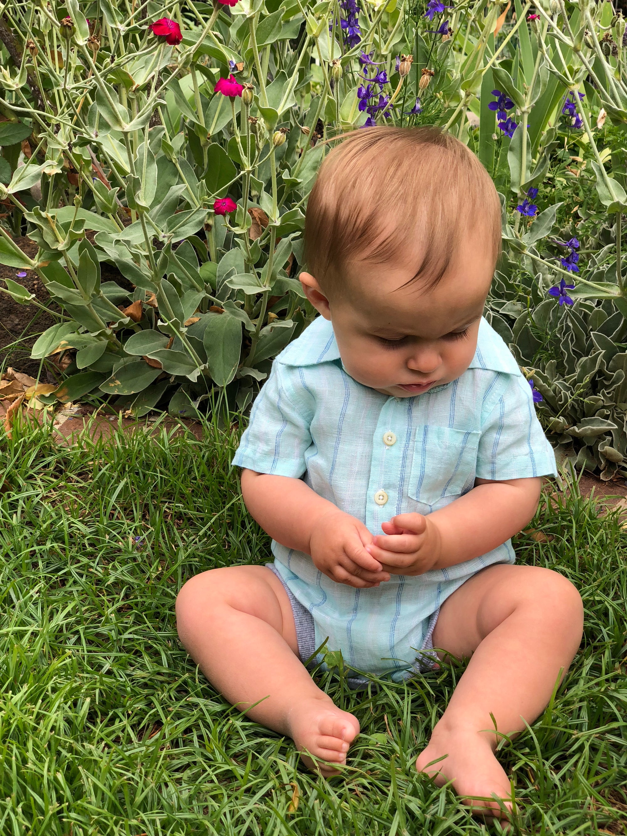 Baby Boys Green Stripe Woven Onesie