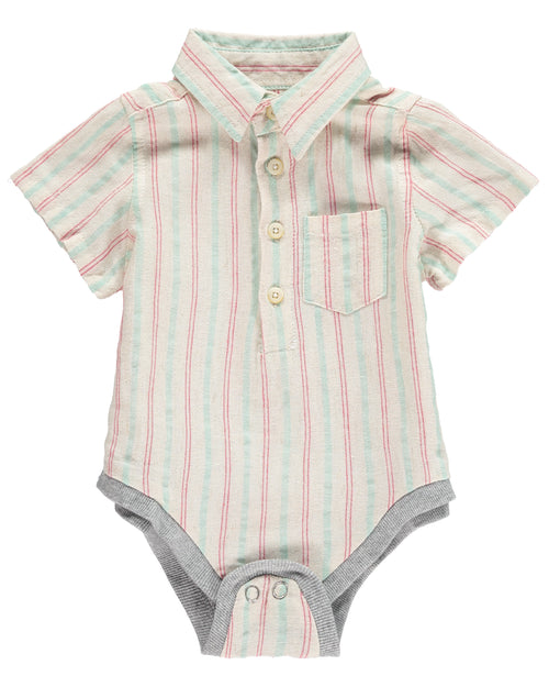 Baby Boys Green & Red Stripe Woven Onesie