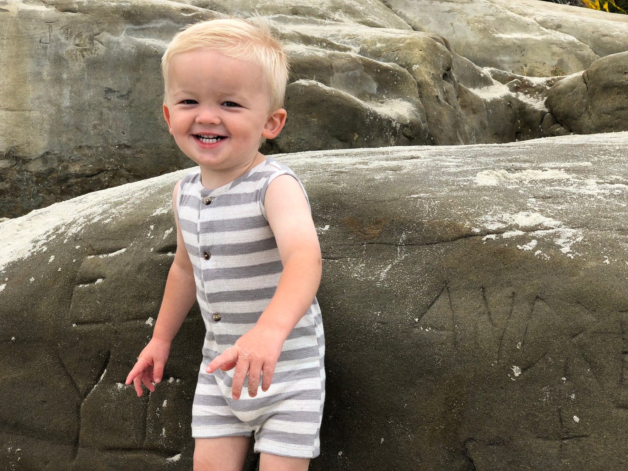 Baby Grey Striped Jersey Playsuit