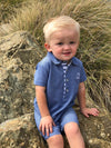 Baby Boys Blue Cotton Polo Romper