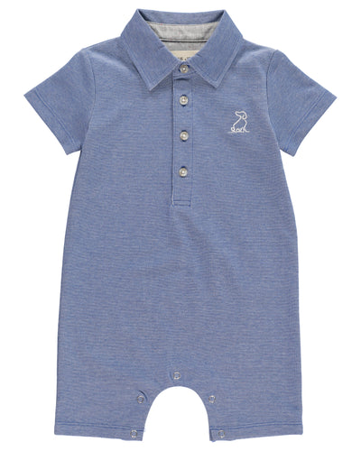 Baby Boys Blue Cotton Polo Romper