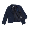 Jena Bourget navy blue mesh blazer is streaked with thin ribs. With two large buttons surrounded by copper edge