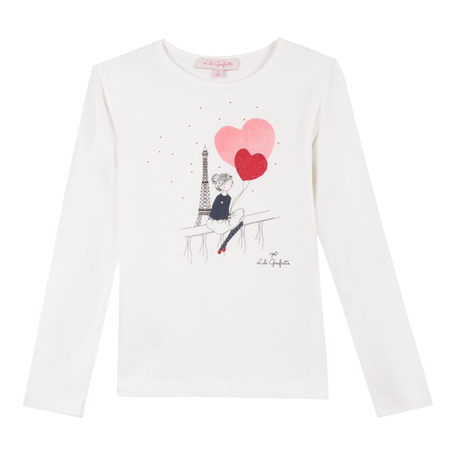 Girls Ivory Heart Balloon Graphic Long Sleeve