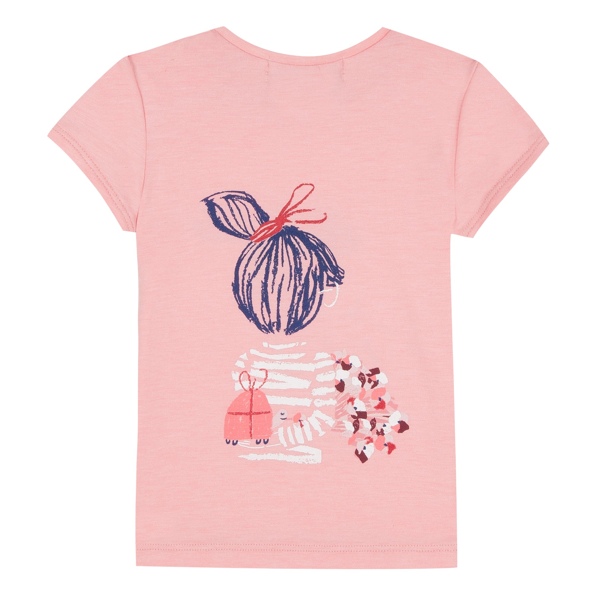 Jean Bourget short-sleeved cotton jersey T-shirt is printed with a pattern that extends into the back of a girl holding a bouquet of flowers in her hand.