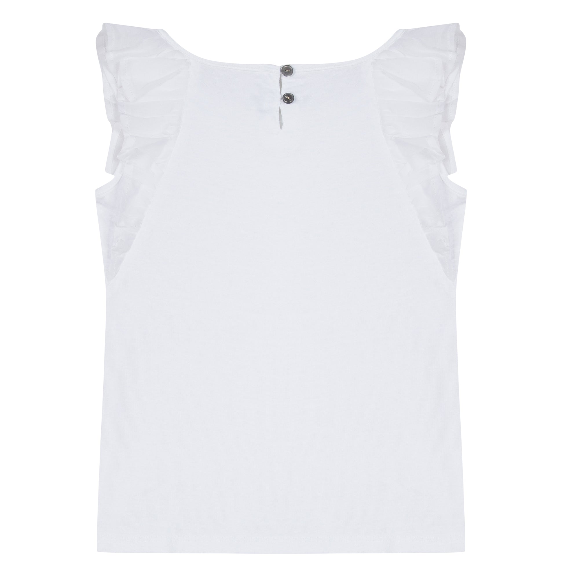 p in cotton jersey and modal and embellished with elegant ruffles in transparent cotton voile on the sleeves.