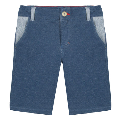 Jean Bourget blue cotton interlock bermuda has a very urban denim effect.