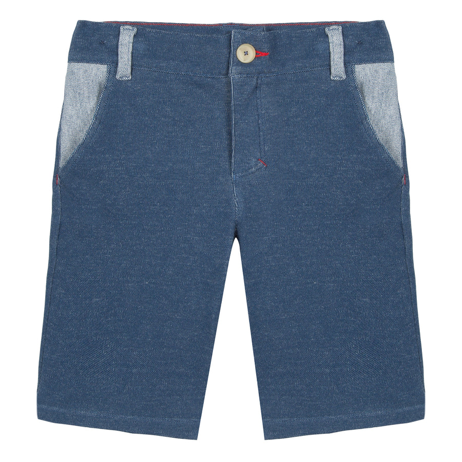 Jean Bourget blue cotton interlock bermuda has a very urban denim effect. 