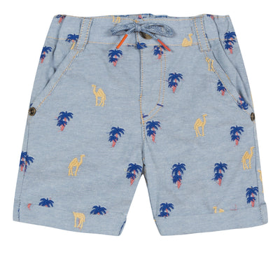 Jean Bourget light blue chambray bermuda shorts are embroidered with yell