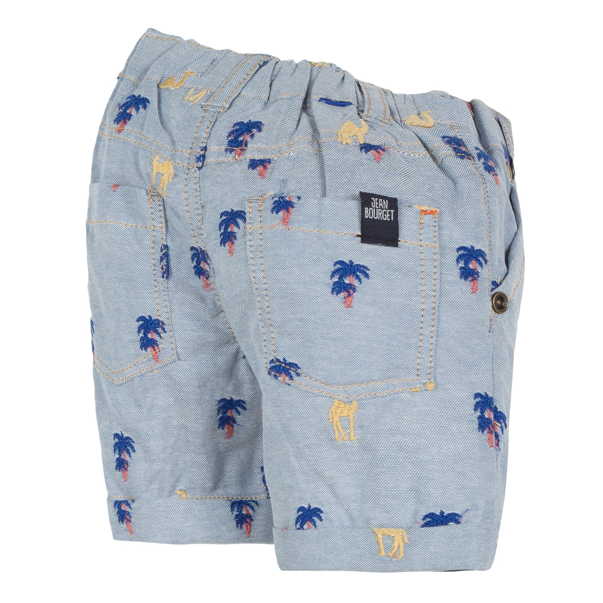 Jean Bourget light blue chambray bermuda shorts are embroidered with yell