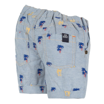 Jean Bourget light blue chambray bermuda shorts are embroidered with yell