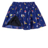 Jean Bourget skirt in ultramarine cotton crepe is printed with an exotic pattern in all over.