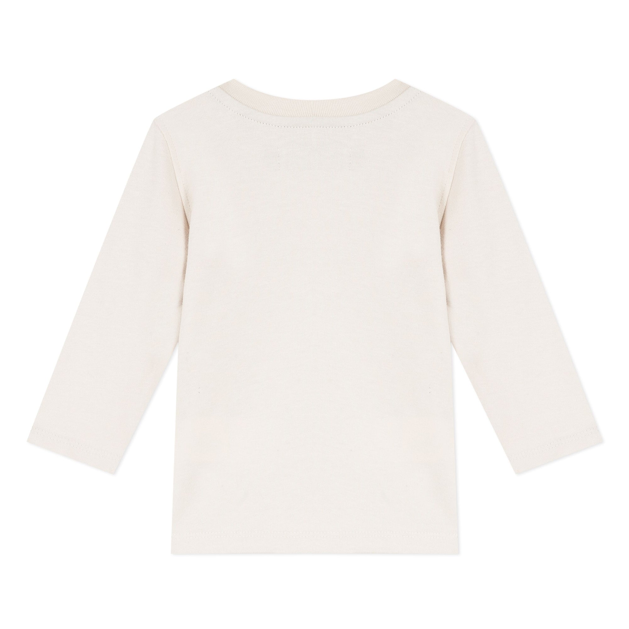 Jean Bourget long-necked, round-necked, beige cotton jersey T-shirt is emblashed in an original "Monster and Cars" print.