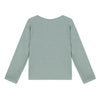 Blue grey jacquard knit with long sleeves and round neck features a floral bouquet embroidered with gold lurex at the collar and sleeves by Jean Bourget.