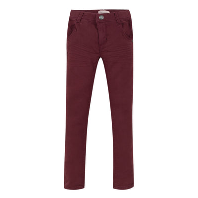 Jean Bourget denim-style knit trousers display a timeless and modern elegance with its camel color stitched with small black seams at the waist and its elastic waist.