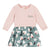 Jean Bourget baby girls dress featuring a rose colored top, floral bottom and a front accent pocket.