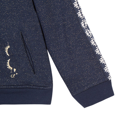 Girls Embroidered Navy Zip Up Hoodie