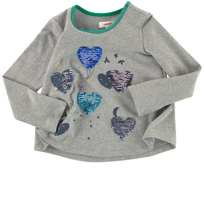 A top in glittery marl jersey highlighted with a sparkling collar. Long sleeves and rounded bottom. Catimini signature label on the back.