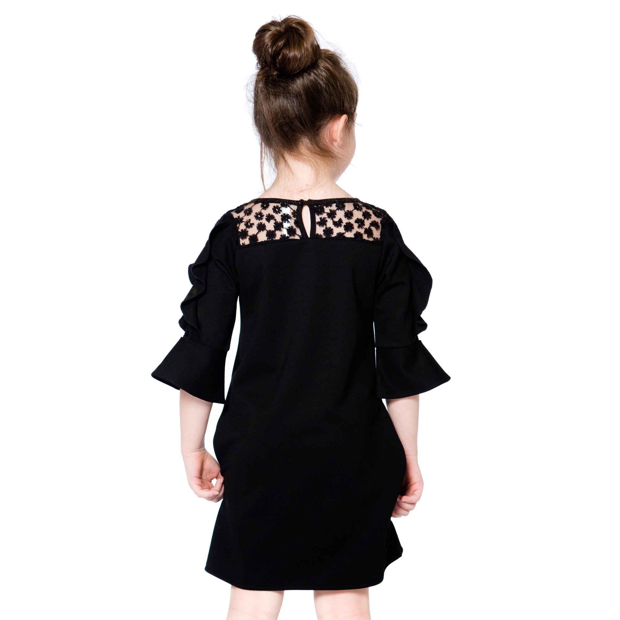 Girls Black Milano And Lace Dress
