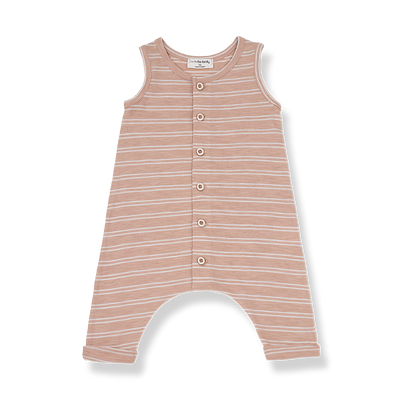 1+ In The Family unisex baby sleeveless overalls in argila with buttons down the front.