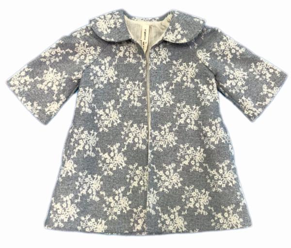 100% cotton winter coat with snowflake embroidery in the color frost. Shop Vignette collection.