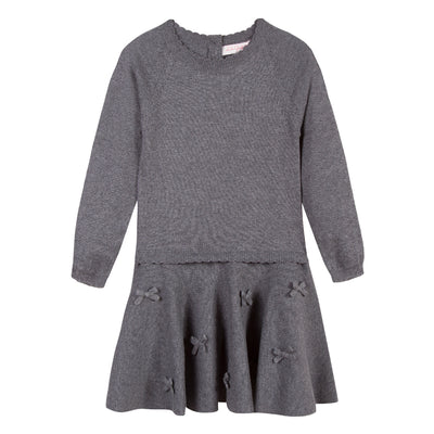 Girls Grey Knit Dress With Bows