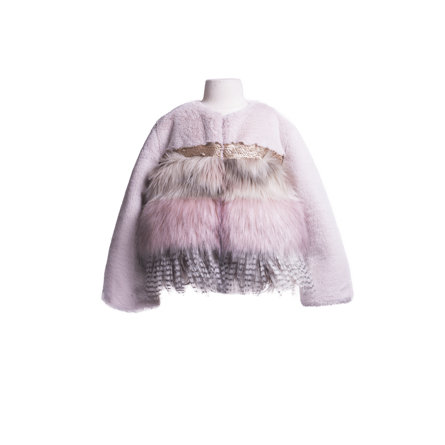 Girls Faux Fur Mix Pink Jacket