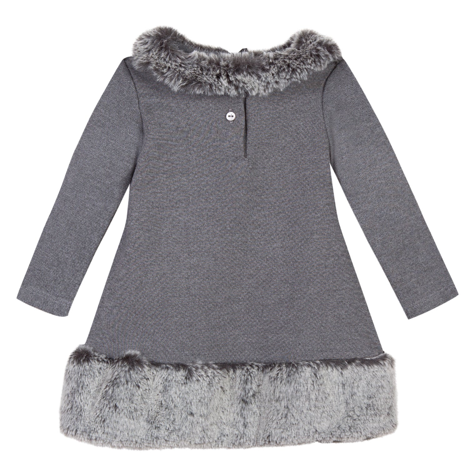 Girls Grey Faux Fur Collar Dress | House of Sofella Girls Grey Faux Fur Collar Dress | House of Sofella