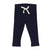 Jean Bourgert navy blue cotton leggings is punctuated by fine ribs and large ivory ribbon at the waist.