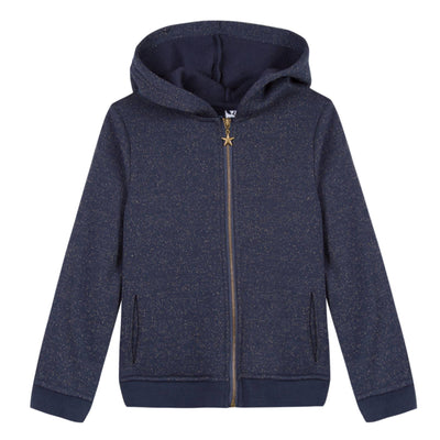 Girls Embroidered Navy Zip Up Hoodie