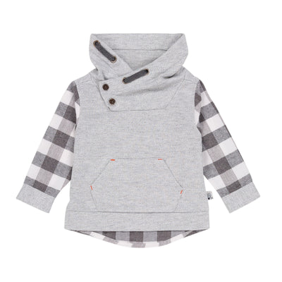 Boys Grey Plaid Sleeve Top