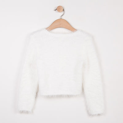 cocoon sweater with ultra-soft fluffy effect knit with fine metallic glitter fiber and round neckline designed by Catimini.