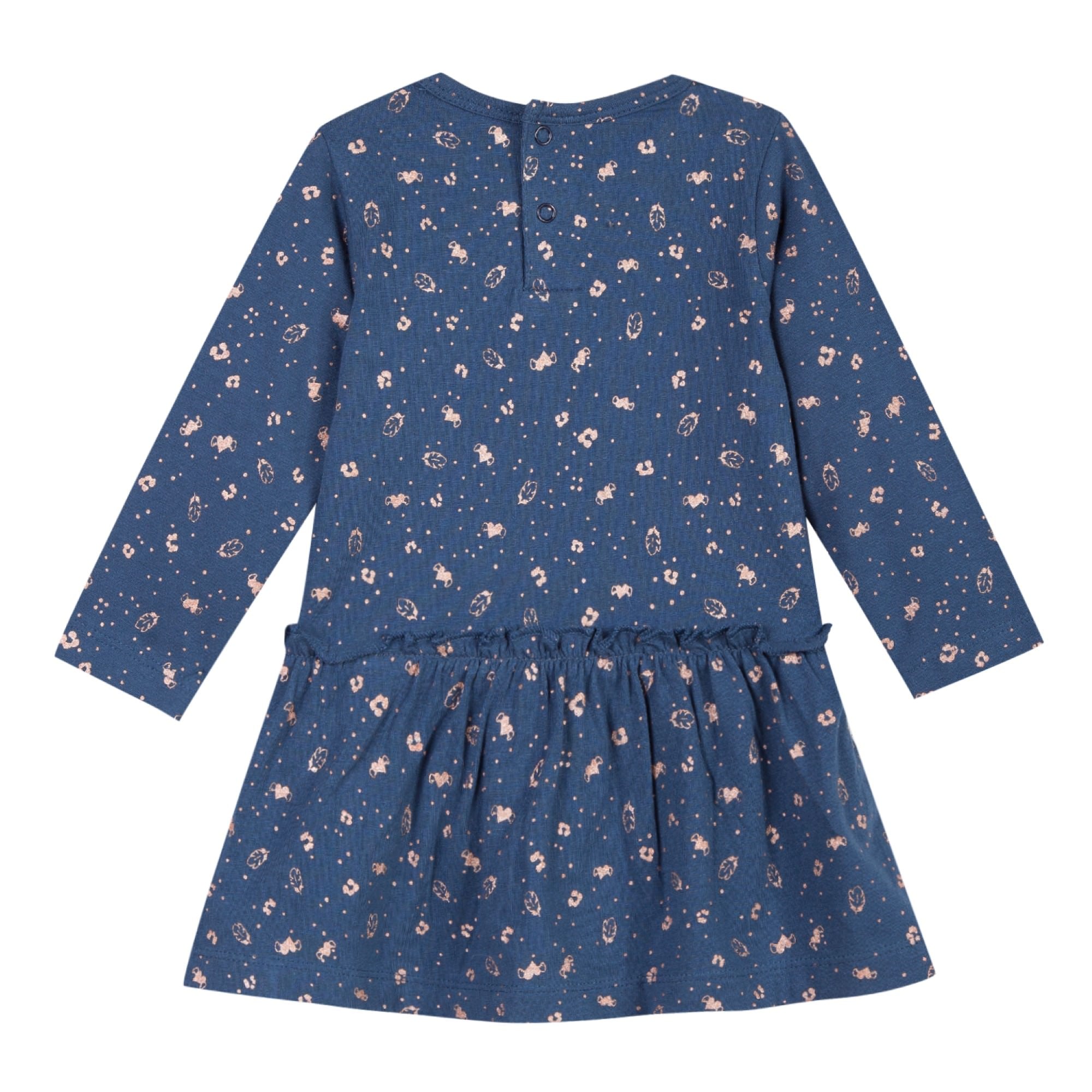 Baby & Toddler Girls Blue And Copper Patterned Printed Dress