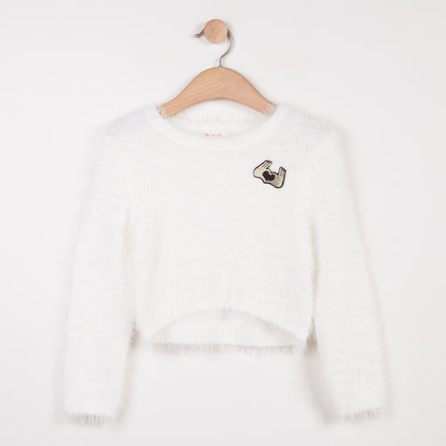 cocoon sweater with ultra-soft fluffy effect knit with fine metallic glitter fiber and round neckline designed by Catimini.