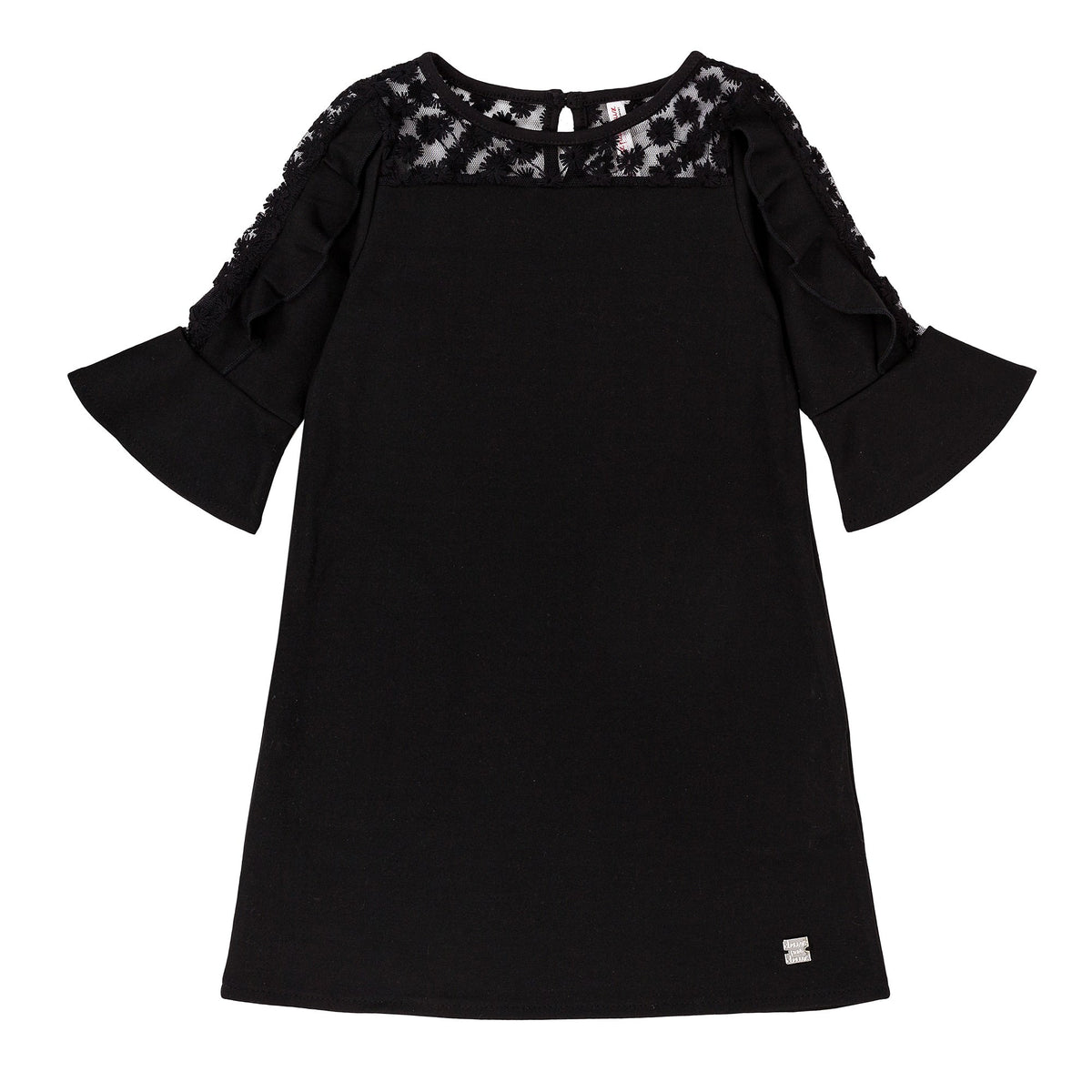 Girls Black Milano And Lace Dress