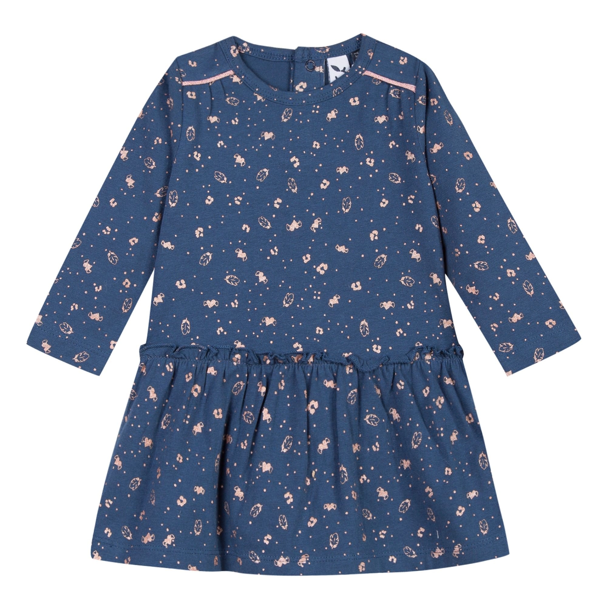 Baby & Toddler Girls Blue And Copper Patterned Printed Dress