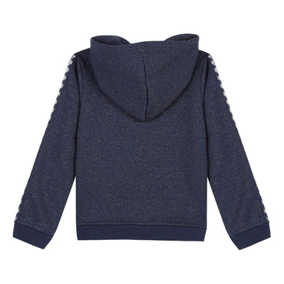 Girls Embroidered Navy Zip Up Hoodie