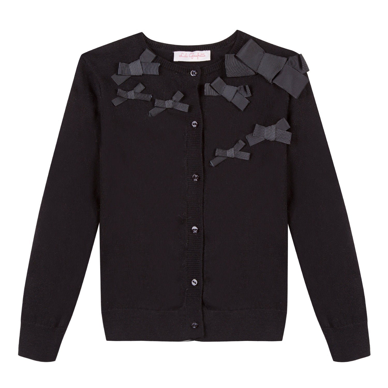 Girls Black Bow Knit Cardigan