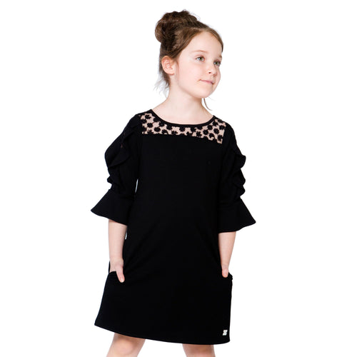 Girls Black Milano And Lace Dress